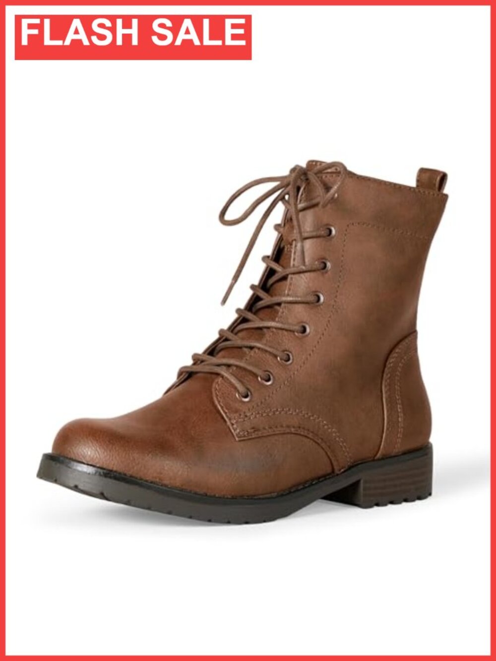Women's Lace-Up Combat Ankle Boots Faux Leather Lug Sole Side Zipper